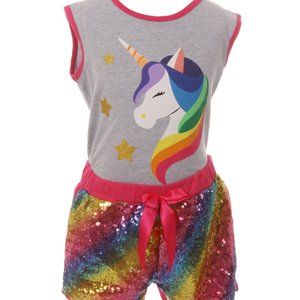 2 Pieces Top Short Set Unicorn Tank Top Sequin Shorts Pant Set Summer outfit
